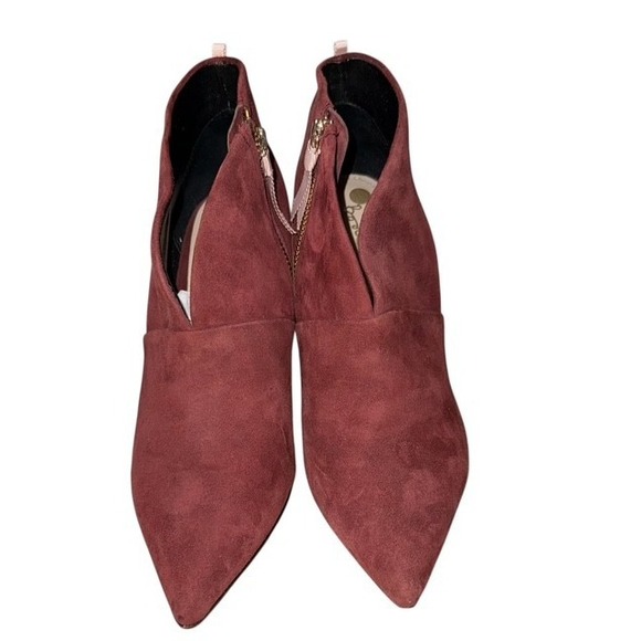 BODEN ALEXA SUEDE V CUT ZIP STILETTO HEEL BOOTIES BURGUNDY LUXURY SZ 6.5  EU 37 - Picture 5 of 8